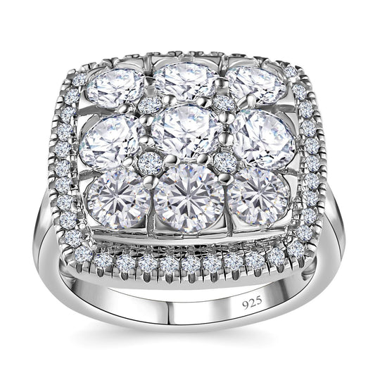 Moissanit-Pavé-Ring in Quadratform, 925 Silber platiniert, (Größe 18.00), ca. 3.09 ct