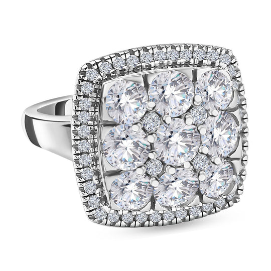 Moissanit-Pavé-Ring in Quadratform, 925 Silber platiniert, (Größe 18.00), ca. 3.09 ct