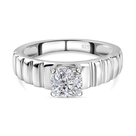 Moissanit Ring, 925 Silber platiniert (Größe 20.00) ca. 1.00 ct