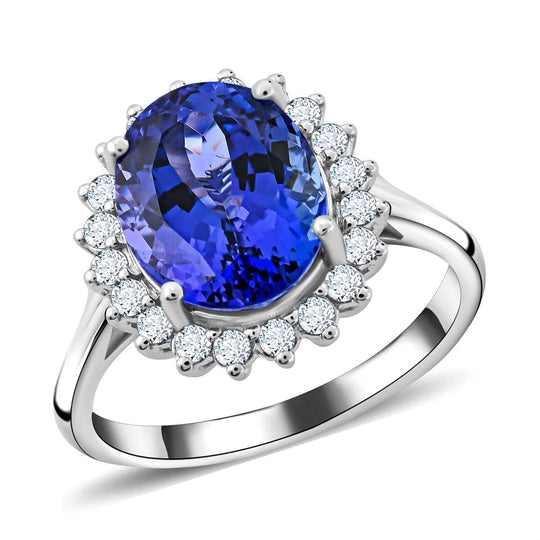 Rhapsody AAAA Tansanit, Weißer Diamant AGI zertifiziert Ring 950 Platin (Größe 20.00) ca. 4.50 ct