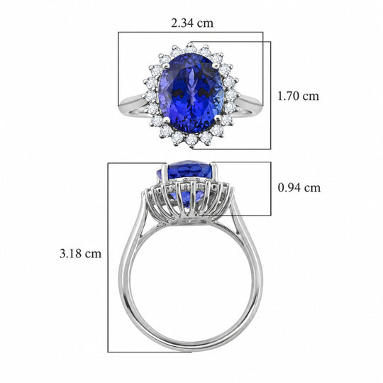 Rhapsody AAAA Tansanit, Weißer Diamant AGI zertifiziert Ring 950 Platin (Größe 19.00) ca. 4.50 ct