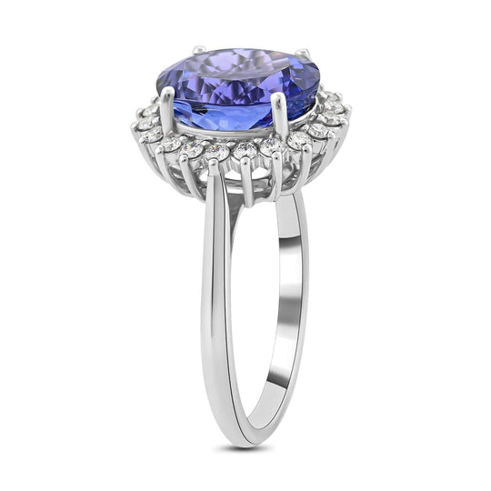 Rhapsody AAAA Tansanit, Weißer Diamant AGI zertifiziert Ring 950 Platin (Größe 20.00) ca. 4.50 ct