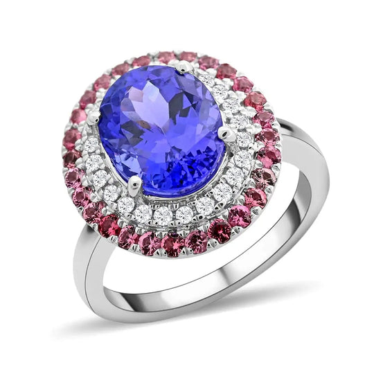 Rhapsody AAAA Tansanit, Weißer Diamant AGI zertifiziert Ring 950 Platin (Größe 20.00) ca. 3.19 ct