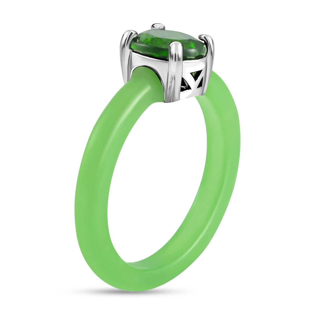 Grüne Jade, Natürlicher Chromdiopsid Ringe 925 Silber rhodiniert (Größe 17.00) ca. 8.10 ct