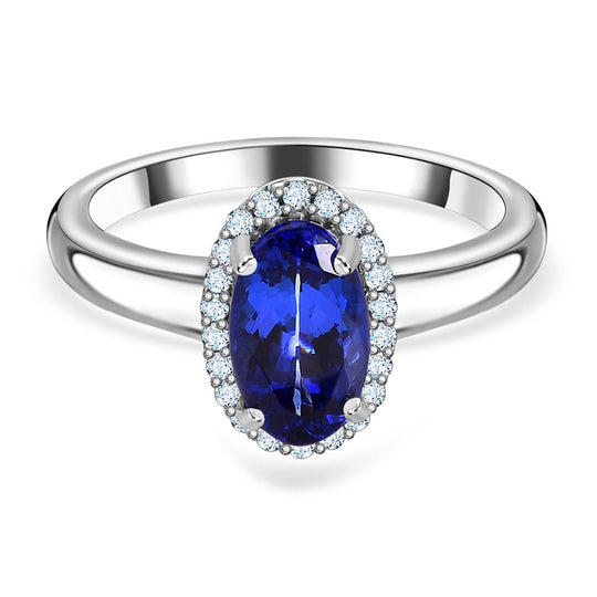 AAAA Tansanit, Weißer Diamant Ringe 950 Platin (Größe 17.00) ca. 1,84 ct