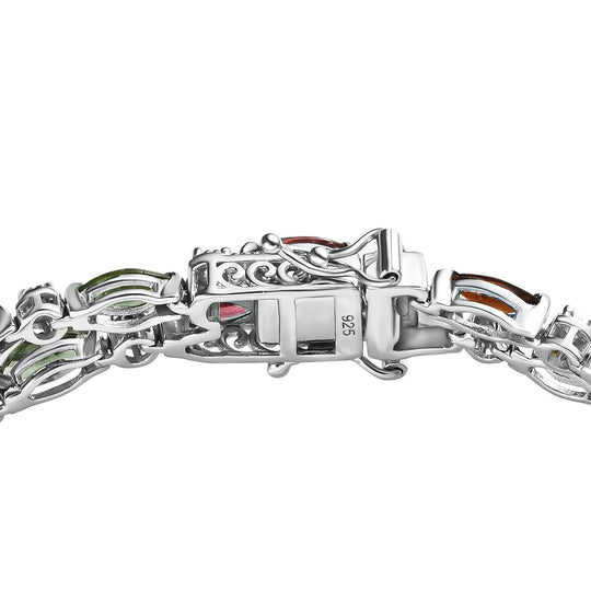 Mehrfach-Turmalin, Weißer Zirkon Armband ca. 19 cm 925 Silber platiniert ca. 12,59 ct.