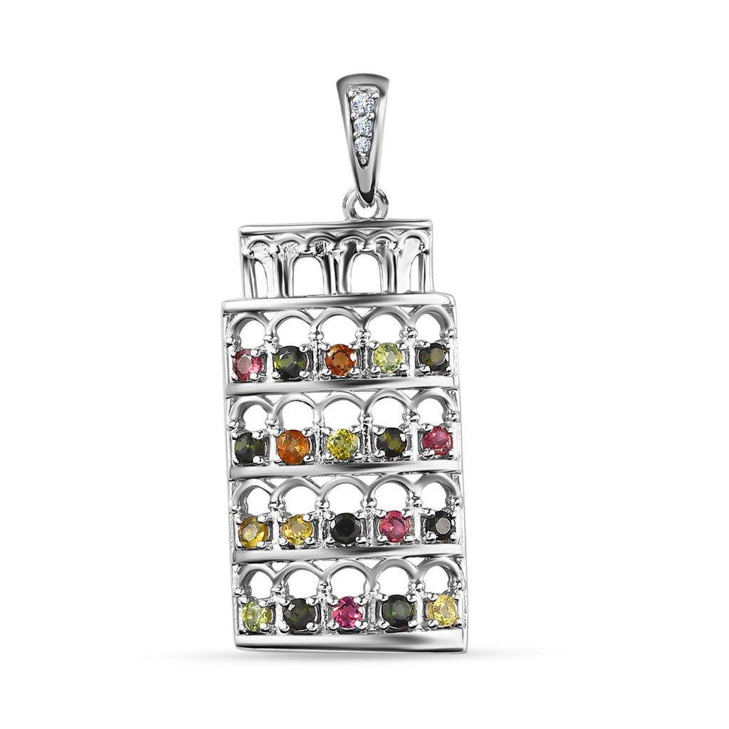 GP Bella Italia Kollektion - Mehrfach Turmalin, Weißer Zirkon Anhänger 925 Silber platiniert ca. 0.92 ct