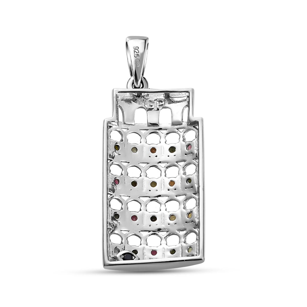 GP Bella Italia Kollektion - Mehrfach Turmalin, Weißer Zirkon Anhänger 925 Silber platiniert ca. 0.92 ct