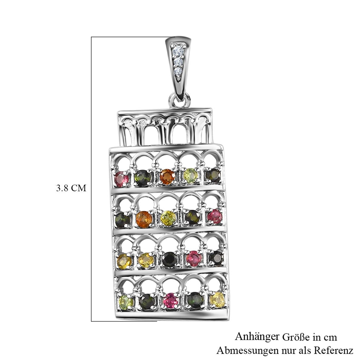 GP Bella Italia Kollektion - Mehrfach Turmalin, Weißer Zirkon Anhänger 925 Silber platiniert ca. 0.92 ct