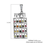 GP Bella Italia Kollektion - Mehrfach Turmalin, Weißer Zirkon Anhänger 925 Silber platiniert ca. 0.92 ct