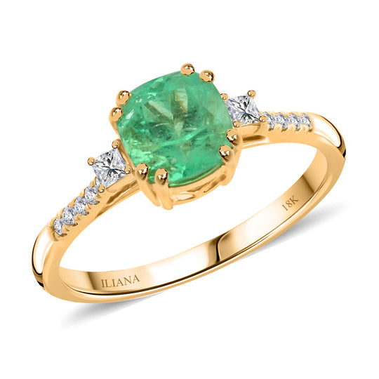 Iliana AAA Kolumbianischer Smaragd, Weißer Diamant Ring 750 Gold (Größe 18.00) ca. 1.80 ct