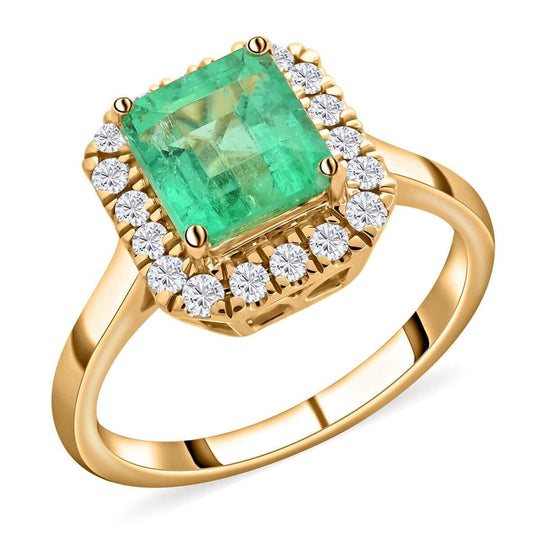 ILIANA AAA Kolumbianischer Smaragd, Weißer Diamant Ring, AGI zertifiziert, 750 Gelbgold (Größe 16.50) ca. 1,85 ct