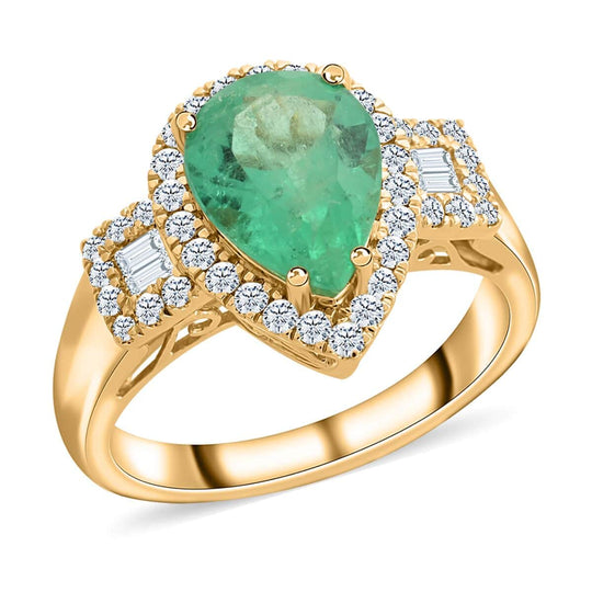 ILIANA AAA Kolumbianischer Smaragd, Weißer Diamant Ring , SI-GH zertifiziert und geprüft, 750 Gelbgold (Größe 17.00) ca. 2.25 ct