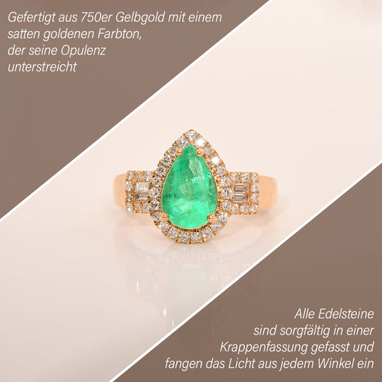 ILIANA AAA Kolumbianischer Smaragd, Weißer Diamant Ring , SI-GH zertifiziert und geprüft, 750 Gelbgold (Größe 17.00) ca. 2.25 ct