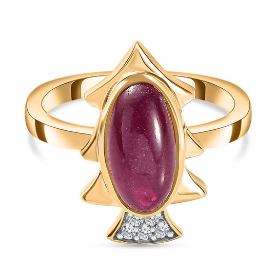 Afrikanischer Rubin (Fissure gefüllt), Kanchanaburi Blauer Saphir Ring, 925 Silber Gelbgold Vermeil (Größe 18.00), ca. 4.38 ct