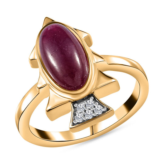 Afrikanischer Rubin (Fissure gefüllt), Kanchanaburi Blauer Saphir Ring, 925 Silber Gelbgold Vermeil (Größe 18.00), ca. 4.38 ct