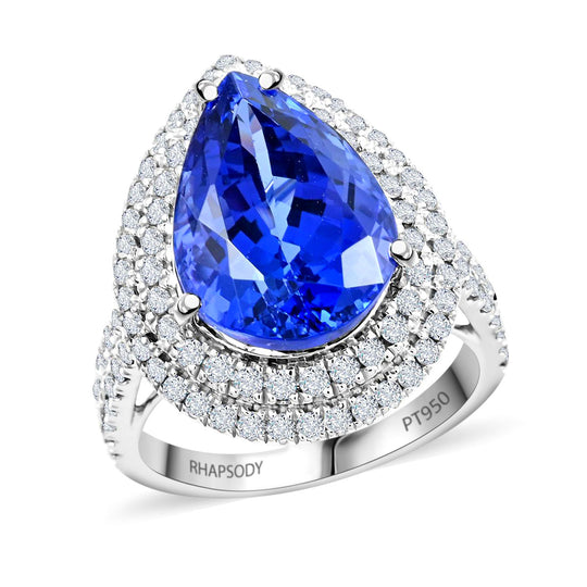 AAAA Tansanit, Weißer Diamant AGI zertifiziert Ring 950 Platin (Größe 20.00) ca. 5.10 ct