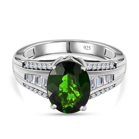 Natürlicher Chromdiopsid, Moissanit Ringe 925 Silber platiniert (Größe 16.00) ca. 3,28 ct