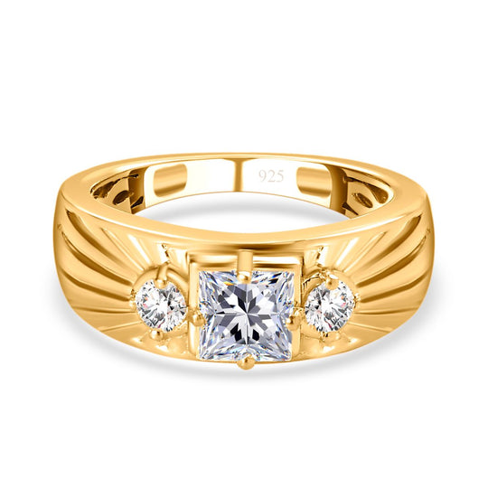 Moissanit Ring, 925 Silber Gelbgold Vermeil (Größe 16.00) ca. 0.88 ct