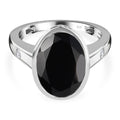 Schwarzer Spinell, Weißer Zirkon Ring, 925 Silber platiniert, (Größe 16.00) ca. 7.57 ct