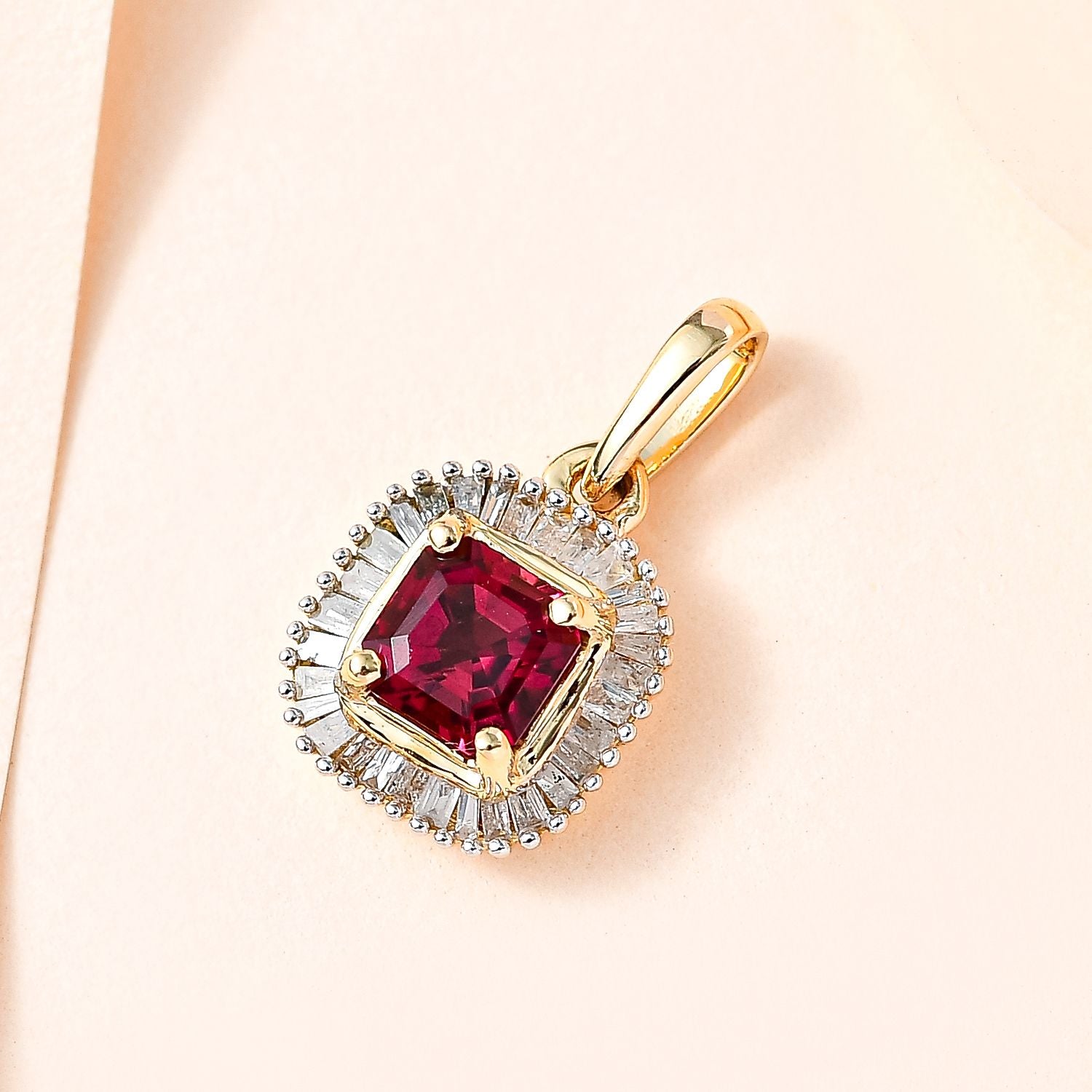 AAAA Rubellit, Weißer Diamant Anhänger 585 Gold ca. 0,94 ct.