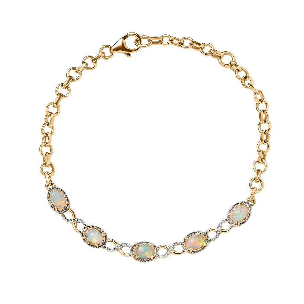 AA Natürlicher, äthiopischer Welo Opal Armband ca. 18 cm 925 Silber Gelbgold Vermeil ca. 1,68 ct.