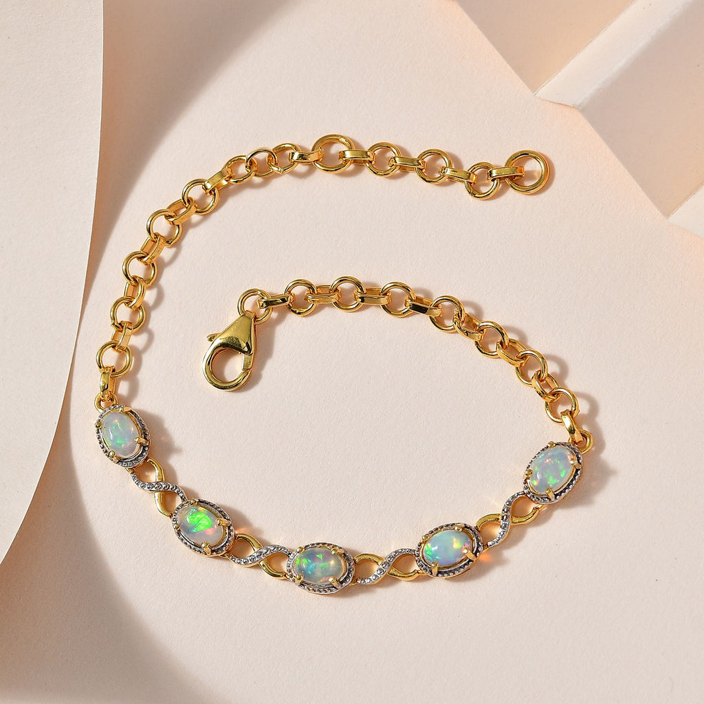 AA Natürlicher, äthiopischer Welo Opal Armband ca. 18 cm 925 Silber Gelbgold Vermeil ca. 1,68 ct.
