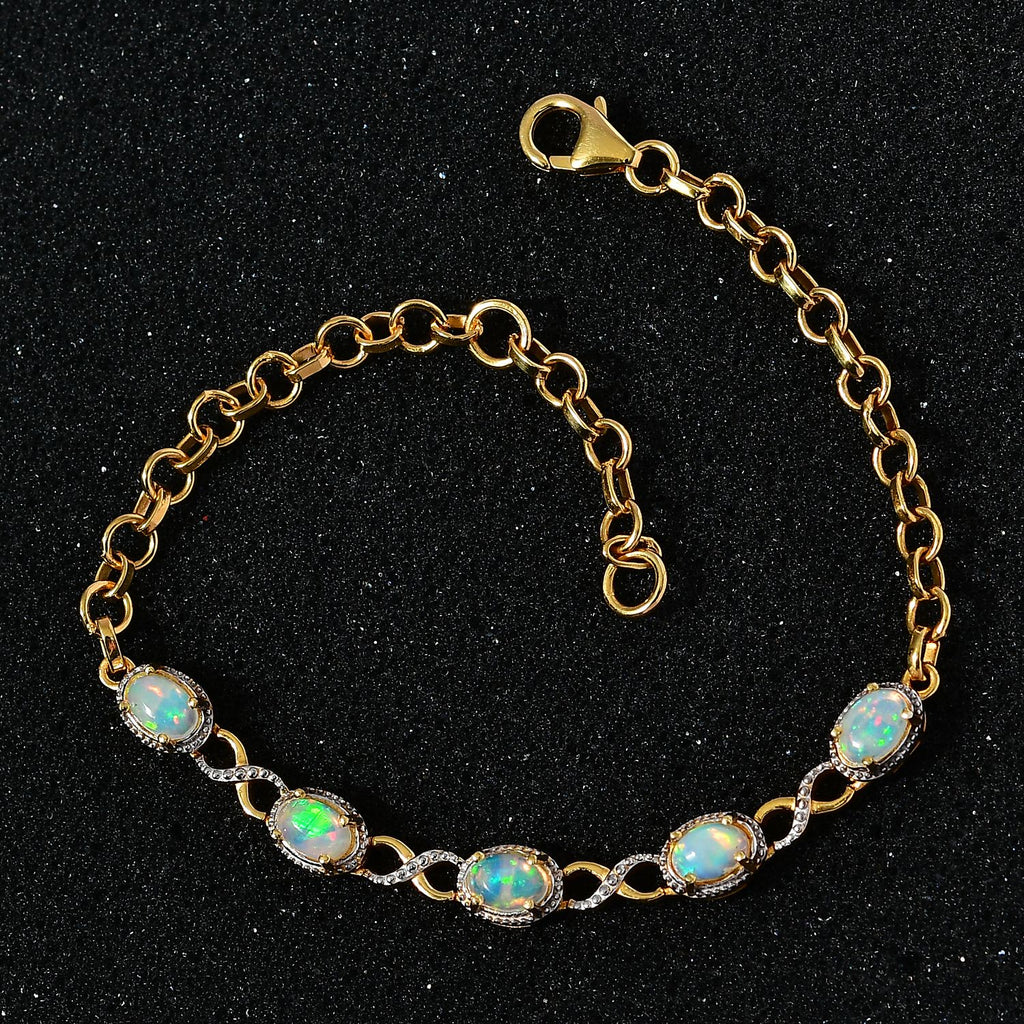 AA Natürlicher, äthiopischer Welo Opal Armband ca. 18 cm 925 Silber Gelbgold Vermeil ca. 1,68 ct.