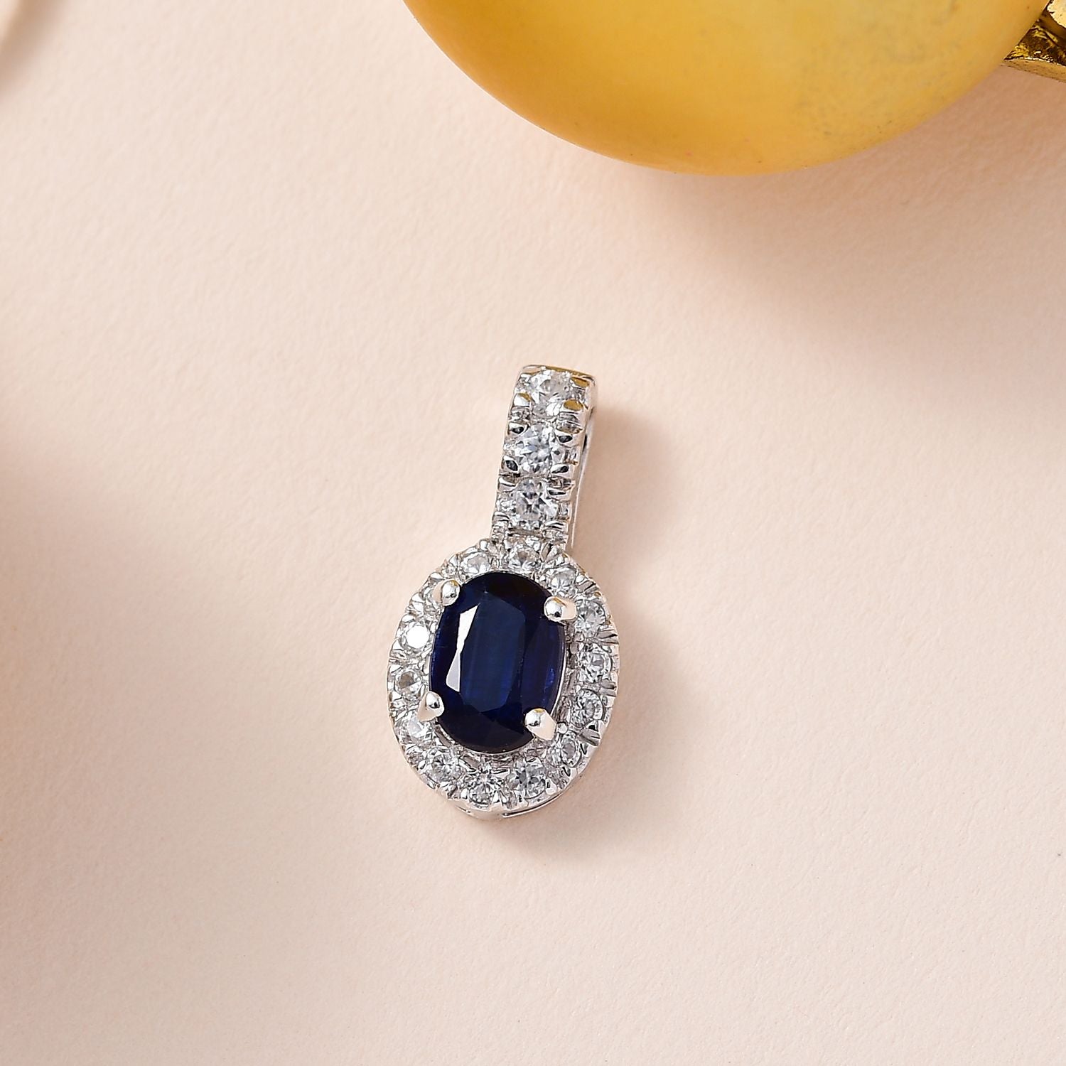 AAA Kyanit, Weißer Zirkon Anhänger 925 Silber platiniert ca. 1,49 ct.
