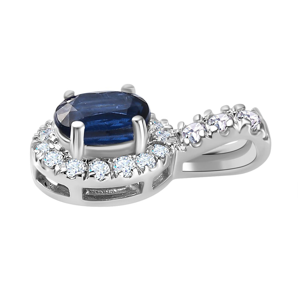 AAA Kyanit, Weißer Zirkon Anhänger 925 Silber platiniert ca. 1,49 ct.