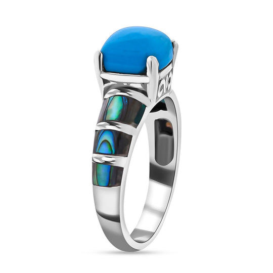AA Sleeping Beauty Türkis, Abalone Muschel Ring 925 Silber (Größe 20.00) ca. 3,34 ct