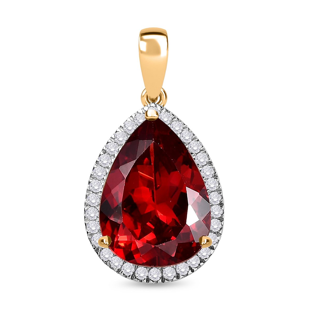 Lab Created Padparadscha-Saphir, Weißer Zirkon Anhänger 925 Silber Gelbgold Vermeil ca. 17,07 ct.