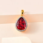 Lab Created Padparadscha-Saphir, Weißer Zirkon Anhänger 925 Silber Gelbgold Vermeil ca. 17,07 ct.