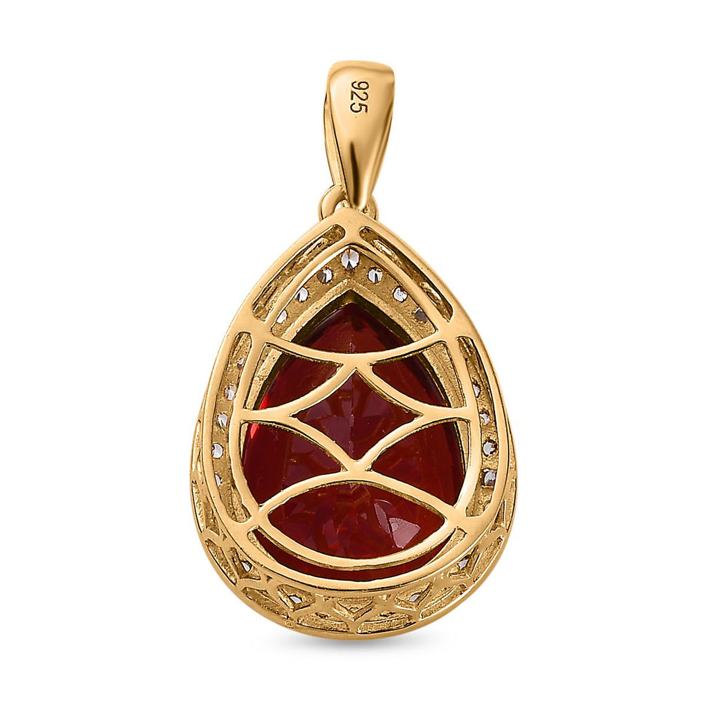 Lab Created Padparadscha-Saphir, Weißer Zirkon Anhänger 925 Silber Gelbgold Vermeil ca. 17,07 ct.