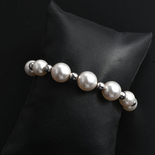 Kristall aus weißer Perle (12mm) Armband, 26,75cm, Edelstahl
