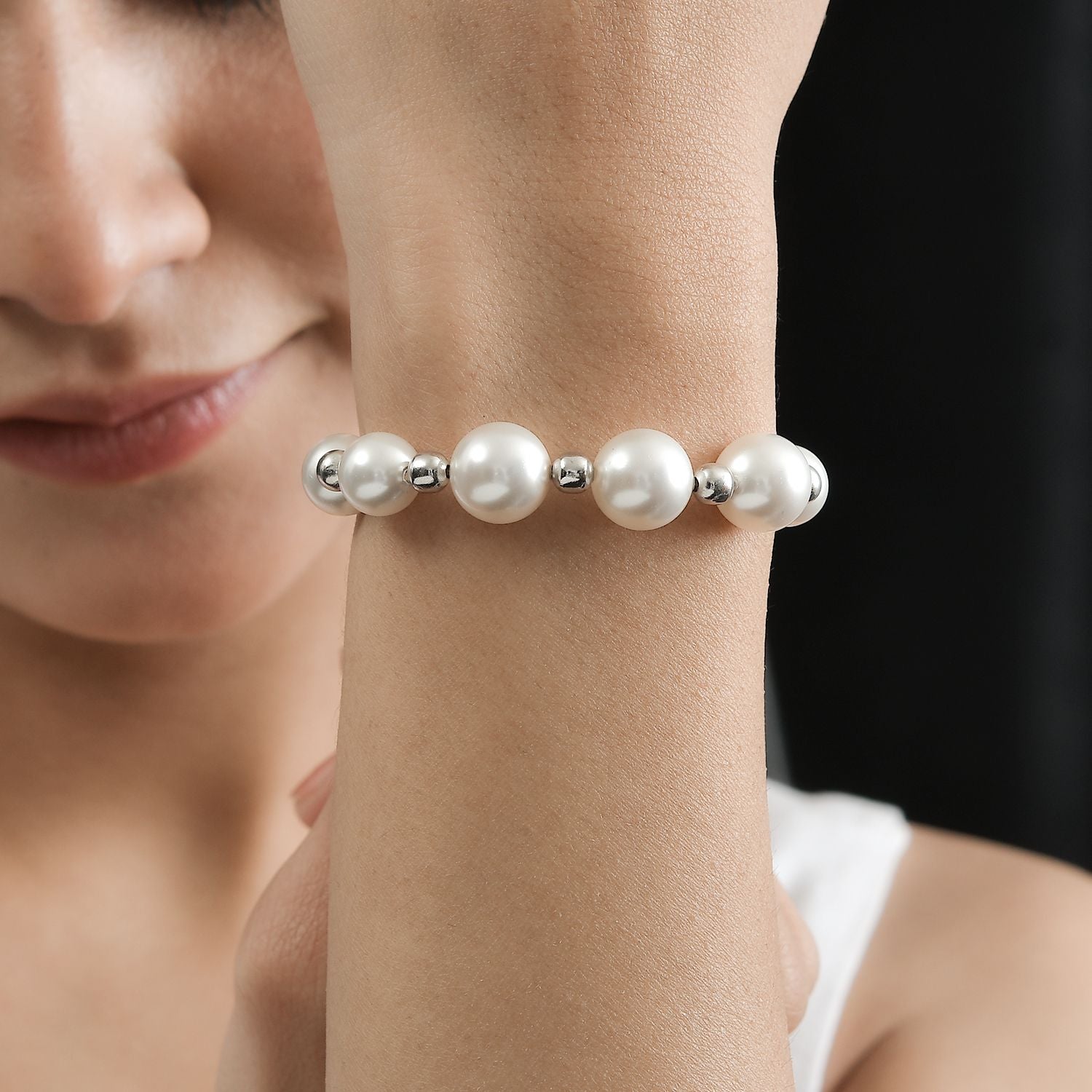 Kristall aus weißer Perle (12 mm) Armband ca. 26.75 cm 316L Edelstahl