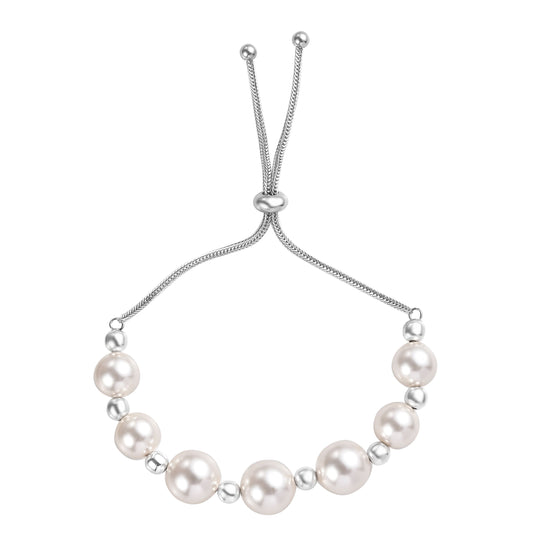 Kristall aus weißer Perle (12mm) Armband, 26,75cm, Edelstahl