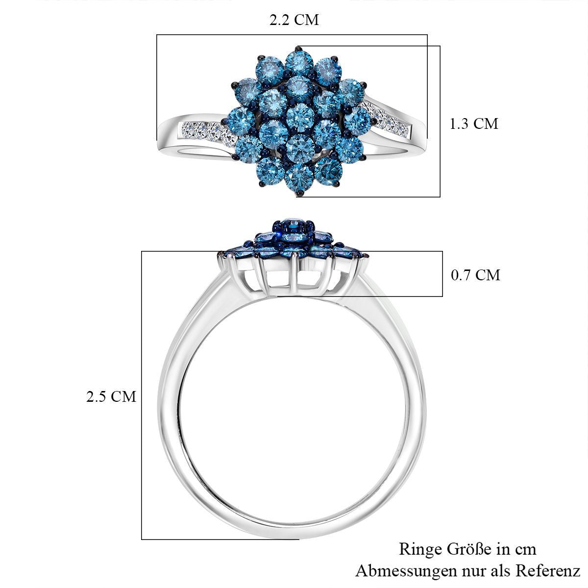 LUXURIANT DIAMOND- SGL zertifizierter SI-GH Labor blauer und weißer Diamant Ring und Ohrringe