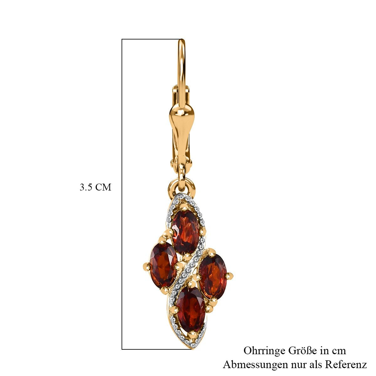 Mosambik Granat Ohrringe 925 Silber Gelbgold Vermeil ca. 2,42 ct.