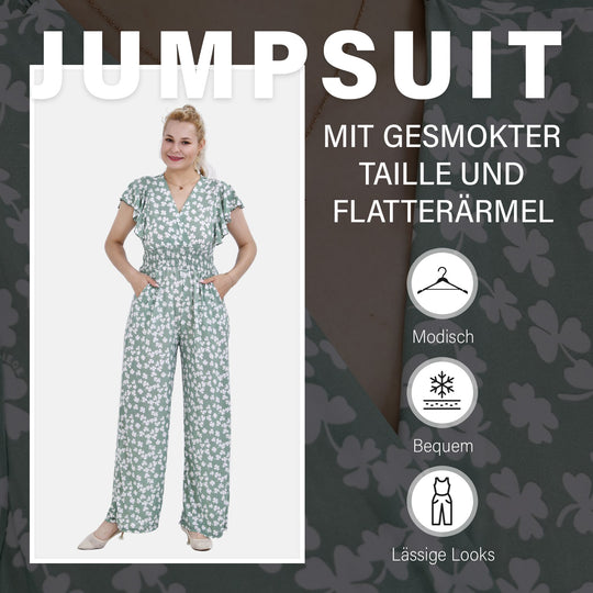 Jumpsuit mit gesmokter Taille und Flatterärmel, 70's