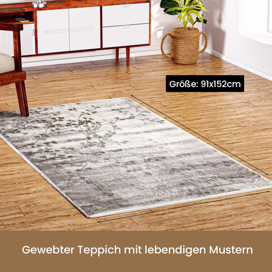 Stilvoller Webteppich Hochflor-Polyester, 91 x 152 cm, Creme