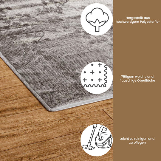 Stilvoller Webteppich Hochflor-Polyester, 91 x 152 cm, Creme