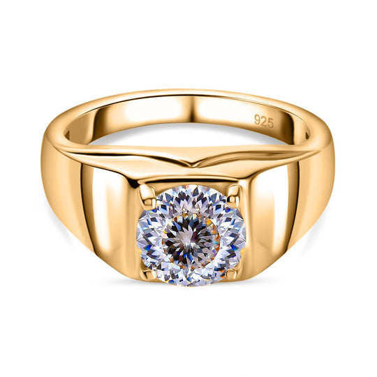 120 Facetten Moissanit Ring, 925 Silber Gelbgold Vermeil (Größe 18.00) ca. 1.44 ct
