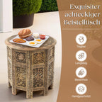 Rustikaler Holzklapptisch mit Handgeschnitztem Brand-Finish - 53x53 cm