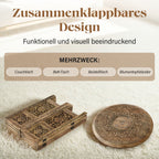 Rustikaler Holzklapptisch mit Handgeschnitztem Brand-Finish - 53x53 cm