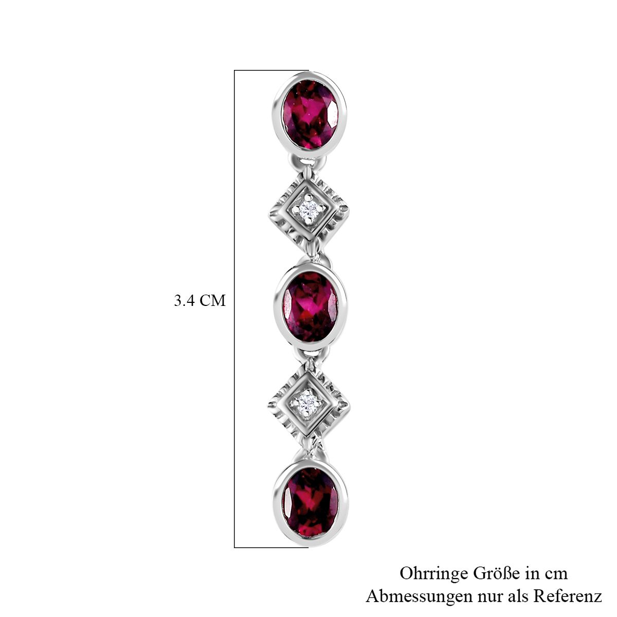 Rhodolith Granat, Weißer Zirkon Ohrringe 925 Silber platiniert ca. 2,55 ct.