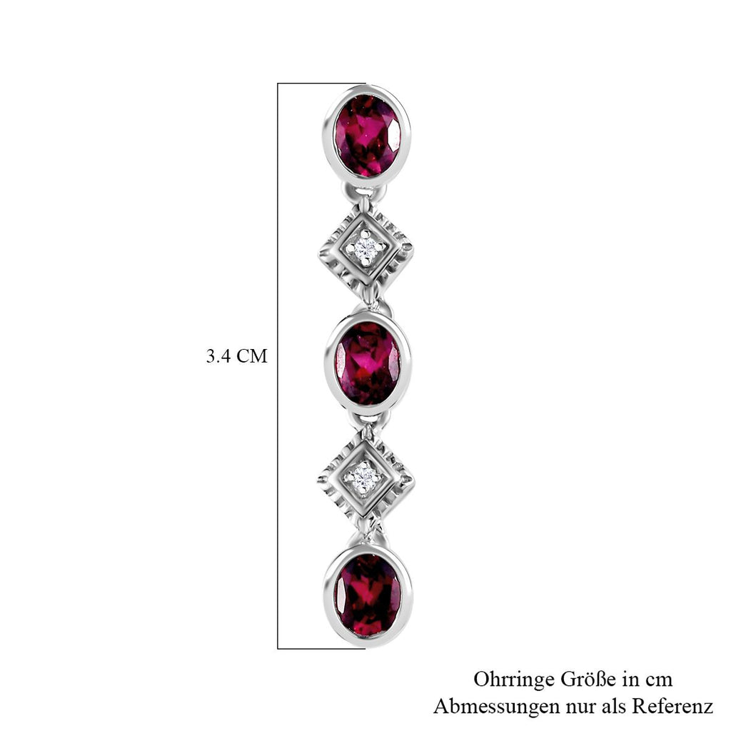 Rhodolith Granat, Weißer Zirkon Ohrringe 925 Silber platiniert ca. 2,55 ct.
