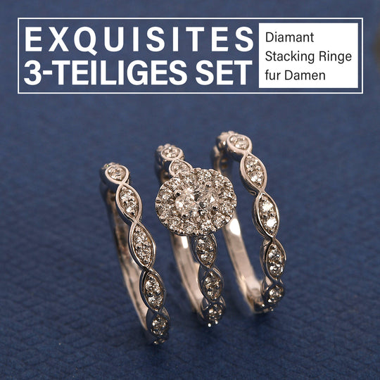 New York Kollektion - 3er Set Weißer Diamant I1 GH Ring 585 Weißgold (Größe 17.00) ca. 1.00 ct