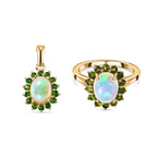 AA natürlicher, äthiopischer Welo Opal und Chromdiopsid Ring und Anhänger