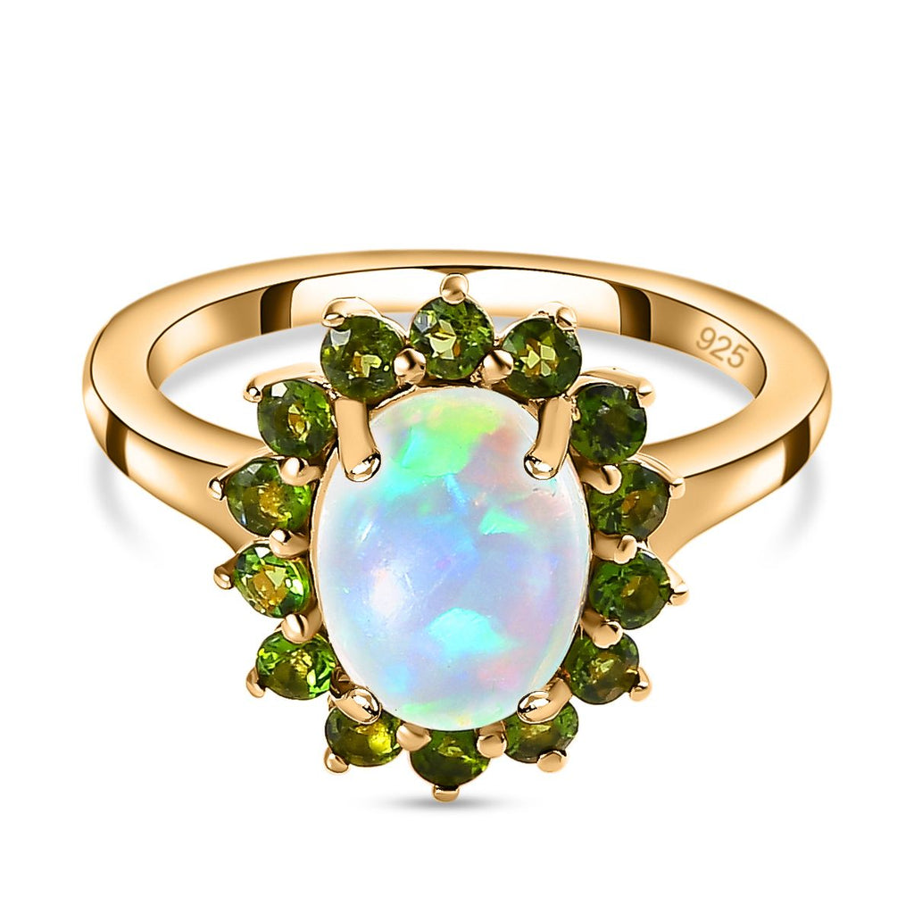 AA natürlicher, äthiopischer Welo Opal und Chromdiopsid Ring und Anhänger